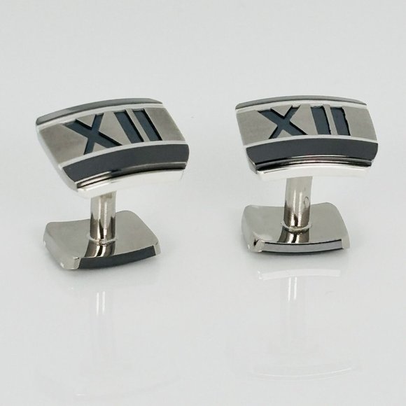RARE Tiffany Atlas Cufflinks in Titanium and Silver Roman Numerals XII 12 - Picture 2 of 6